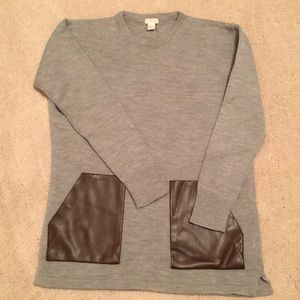 J Crew sweater with faux leather pockets